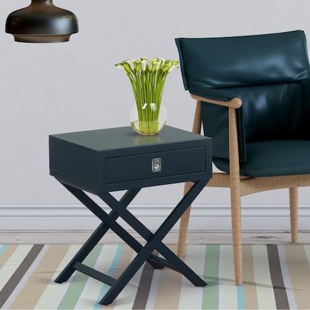 East West Furniture East West Furniture HANE15 Hamilton Square Night Stand End Table with Drawer - Navy Blue HANE15